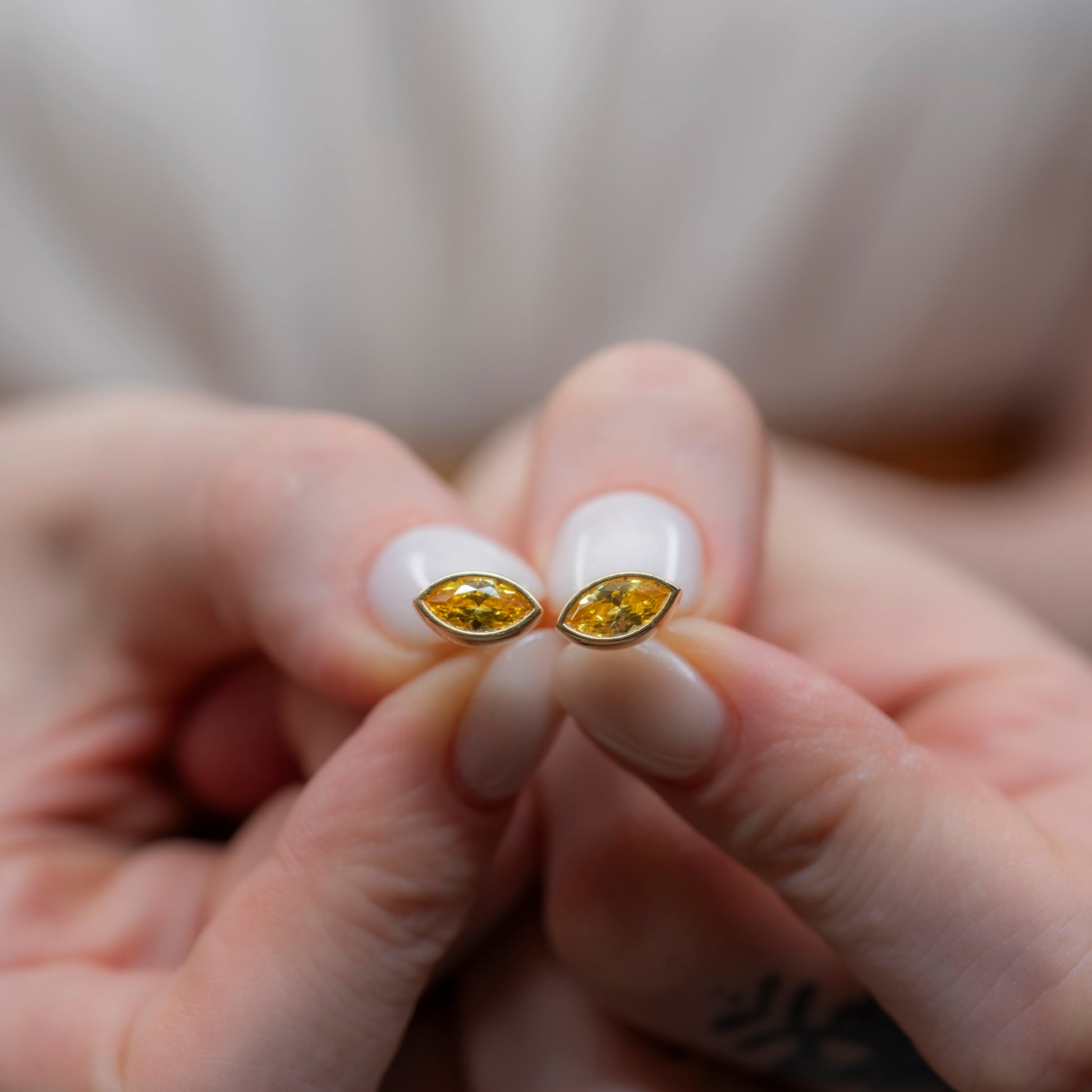 Yellow Topaz Stud Earrings Bezel Marquise Cut in 14K Solid Gold, Birthstone Jewelry Queen Jewelry Earrings