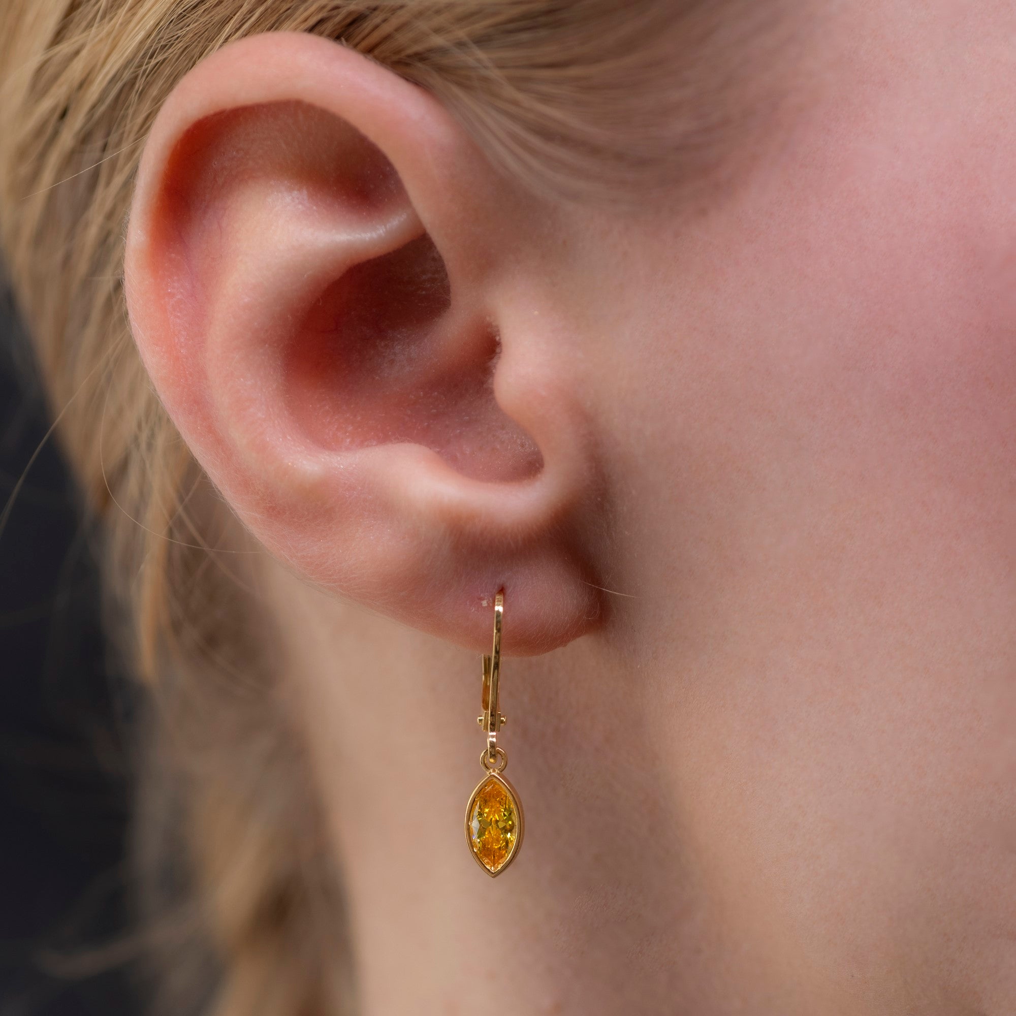 Yellow Topaz Dangle earrings Bezel Marquise Cut in 14K Solid Gold, Birthstone Minimalist Jewelry Queen Jewelry Earrings