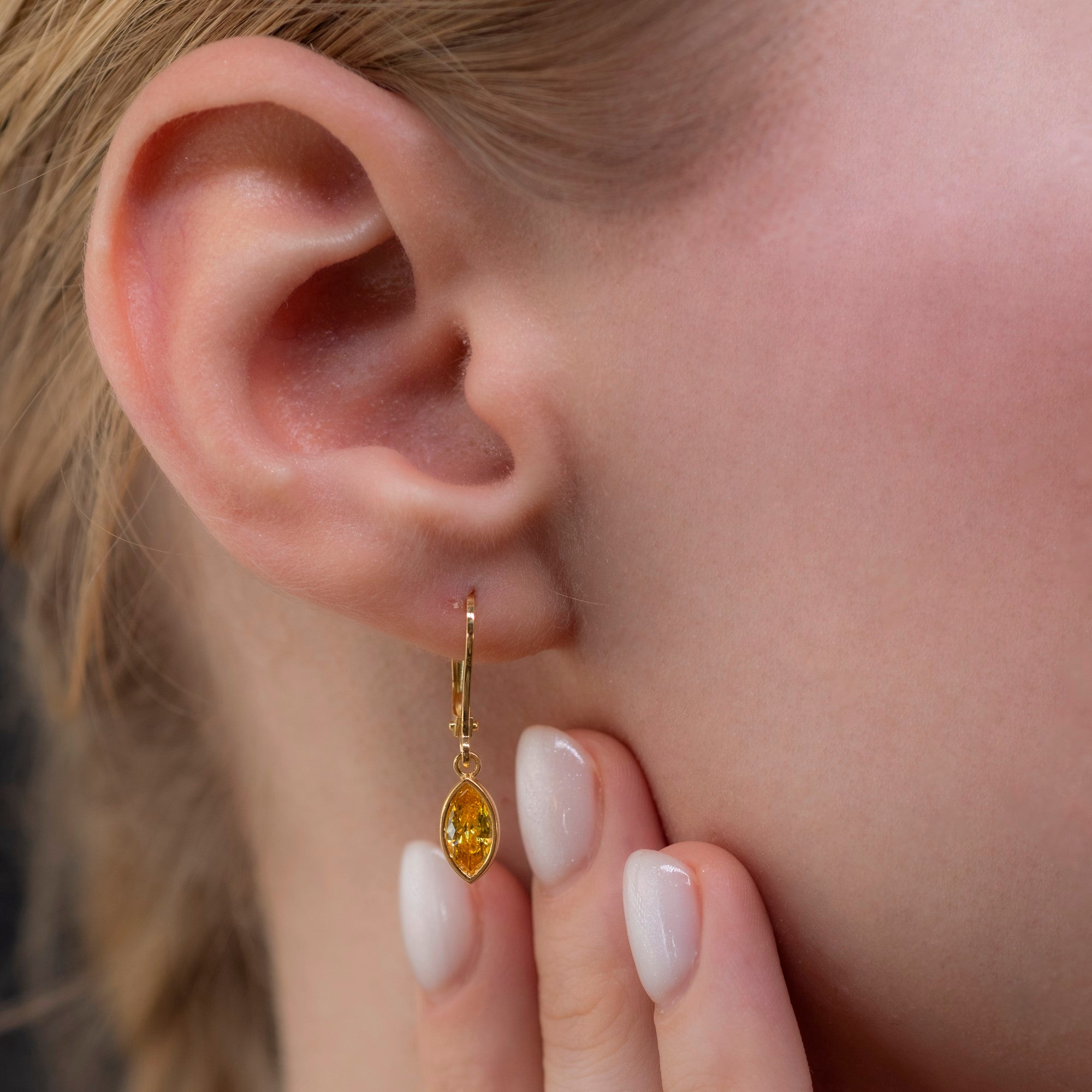 Yellow Topaz Dangle earrings Bezel Marquise Cut in 14K Solid Gold, Birthstone Minimalist Jewelry Queen Jewelry Earrings