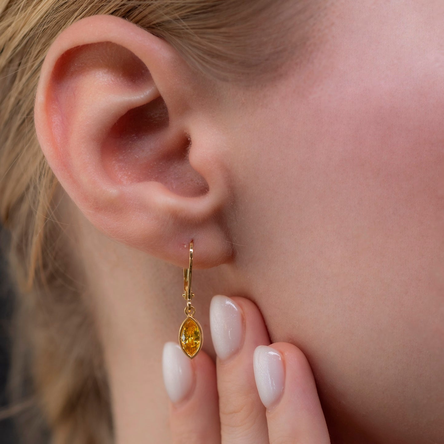 Yellow Topaz Dangle earrings Bezel Marquise Cut in 14K Solid Gold, Birthstone Minimalist Jewelry Queen Jewelry Earrings