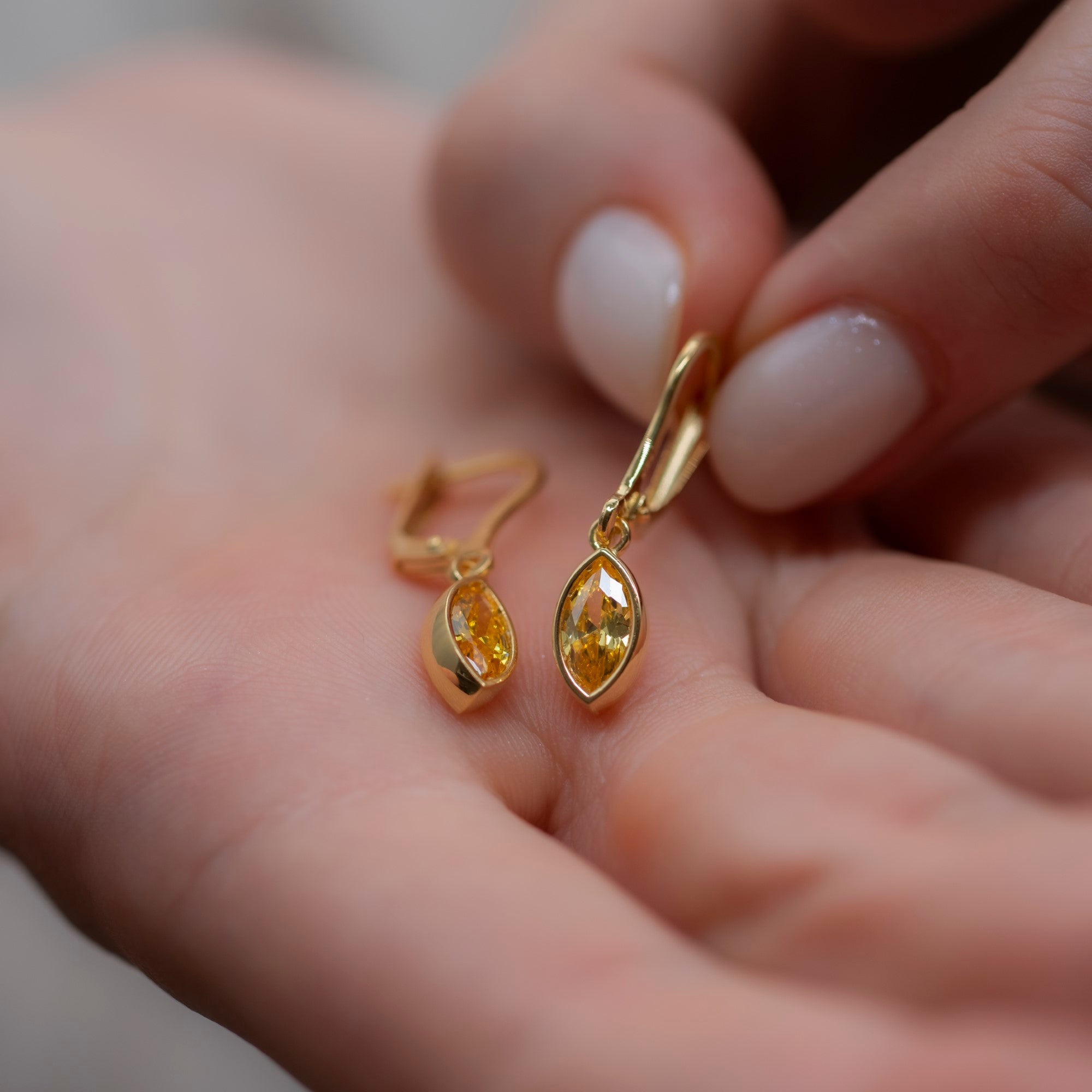 Yellow Topaz Dangle earrings Bezel Marquise Cut in 14K Solid Gold, Birthstone Minimalist Jewelry Queen Jewelry Earrings