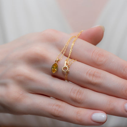 Marquise Cut Yellow Topaz Bezel Necklace 14K Solid Gold, Birthstone Pendant Queen Jewelry Necklace