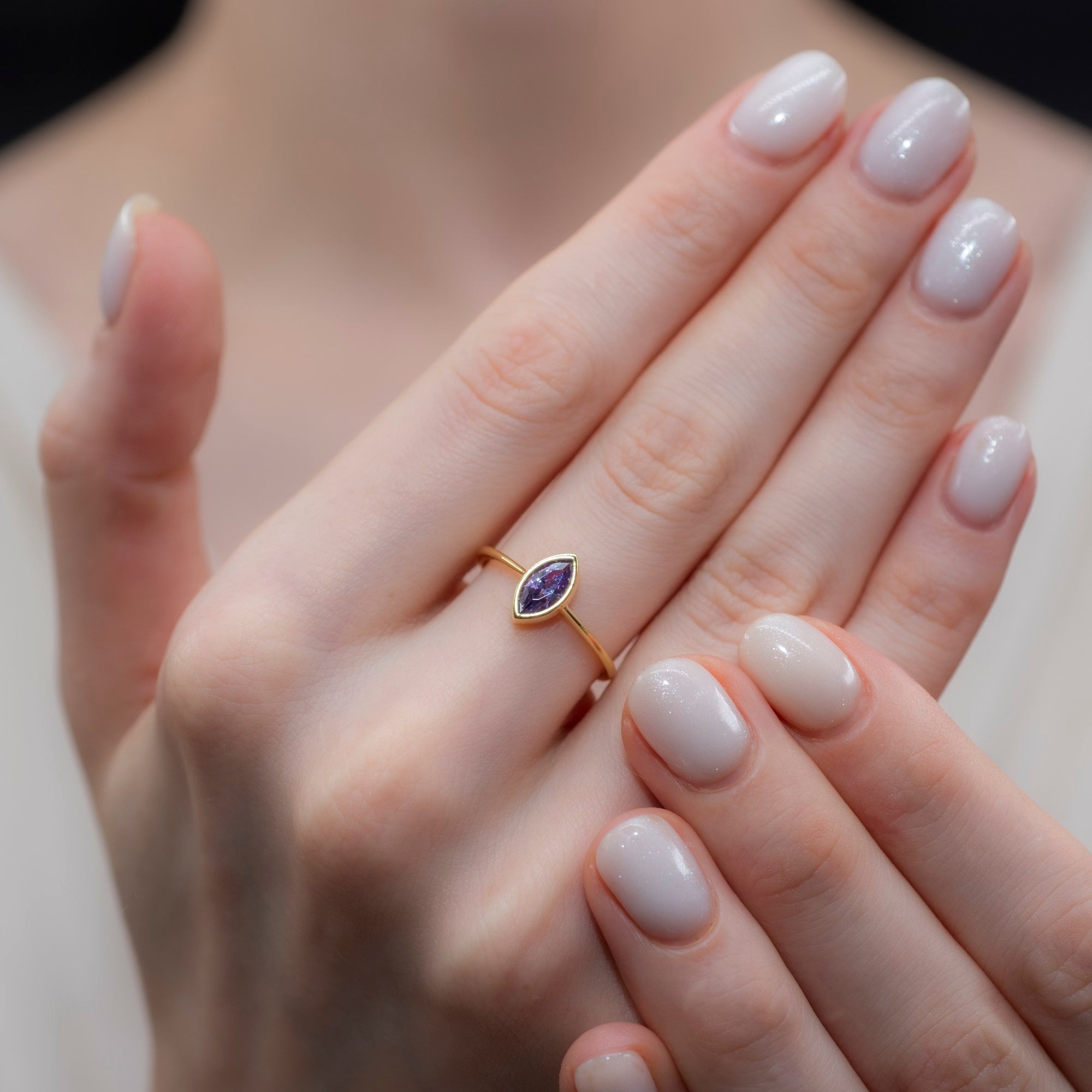 Amethyst Ring Bezel Marquise Cut in 14K Solid Gold, February Birthstone Jewelry Queen Jewelry Rings