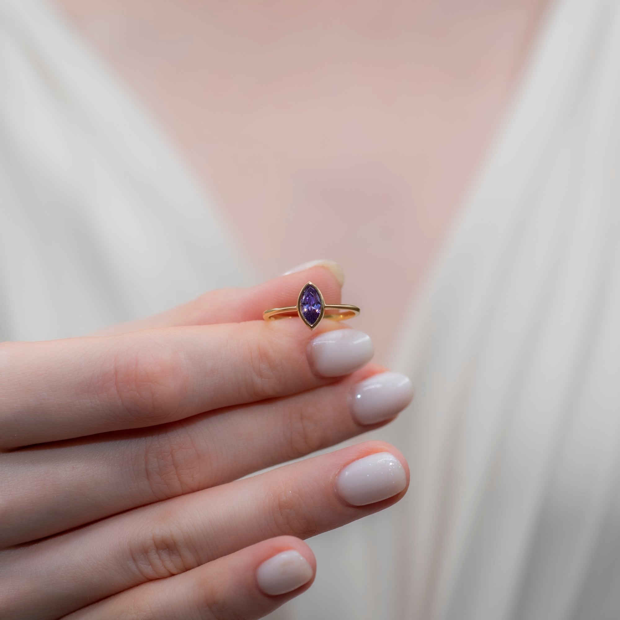 Amethyst Ring Bezel Marquise Cut in 14K Solid Gold, February Birthstone Jewelry Queen Jewelry Rings