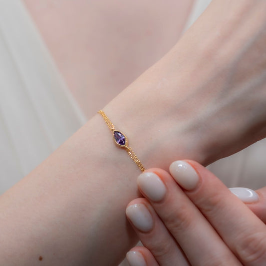 Bezel Marquise Cut Amethyst Bracelet 14K Solid Gold, February Birthstone Jewelry Queen Jewelry Bracelet