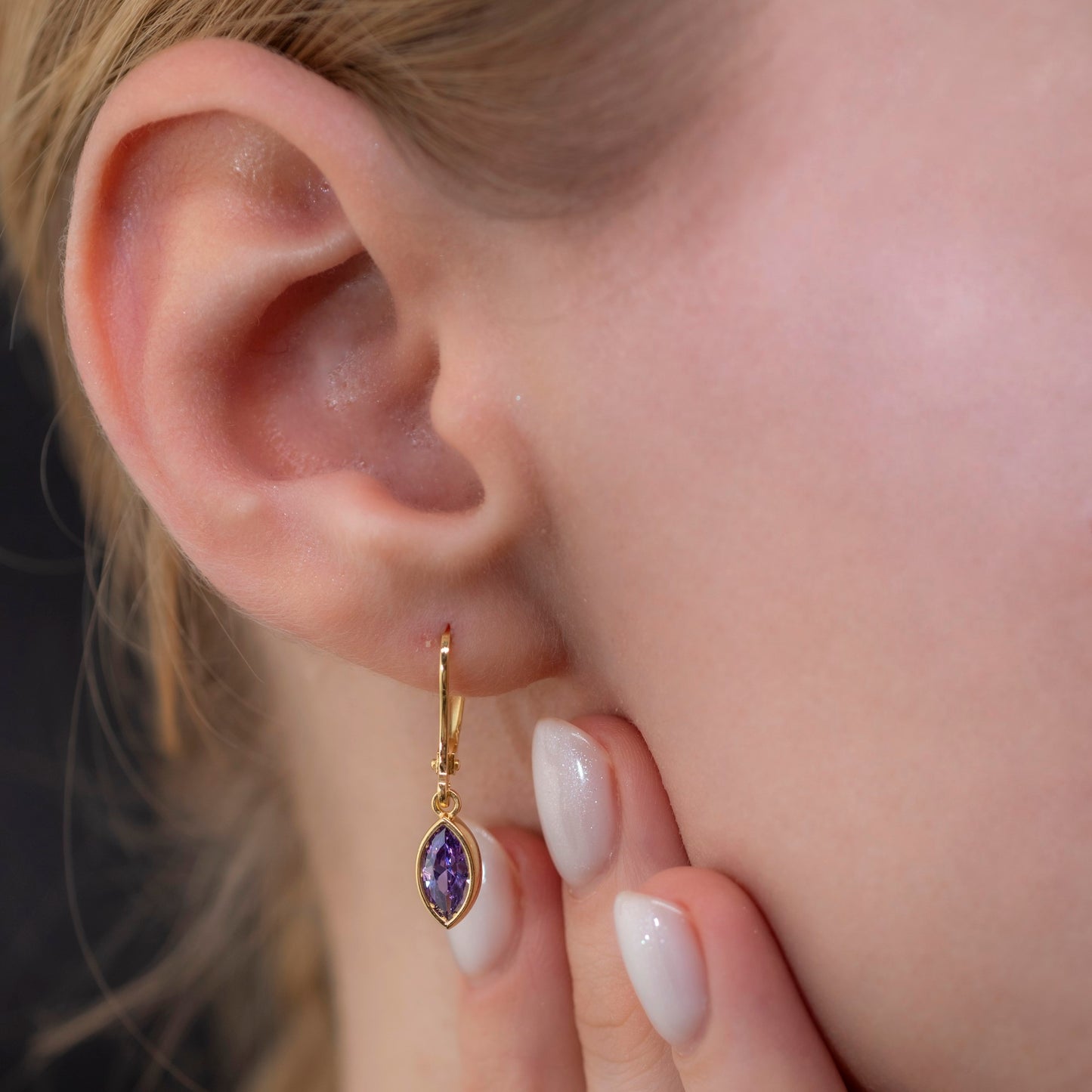 Amethyst Dangle Earrings Bezel Marquise Cut in 14K Solid Gold, February Birthstone Jewelry Queen Jewelry Earrings