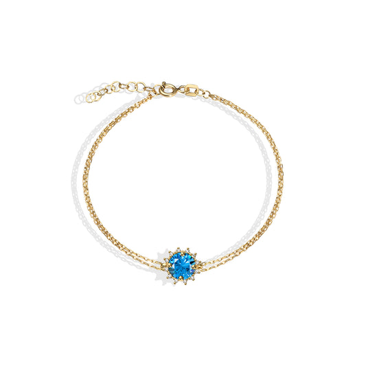 Round Blue Topaz Bracelet with Real Diamond, 8K/10K/14K Solid Gold, December Birthstone