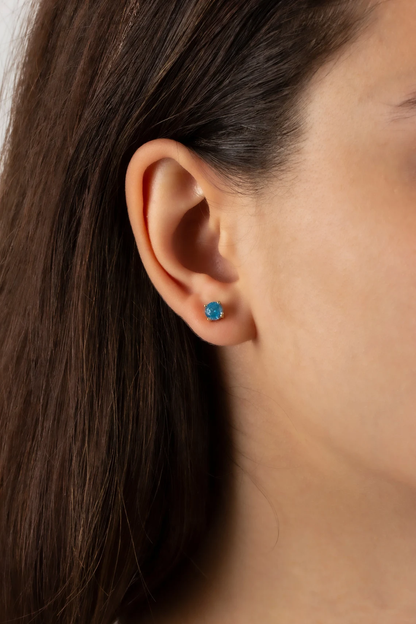 Round Blue Topaz Stud Earrings 10K/14K Solid Gold, December Birthstone