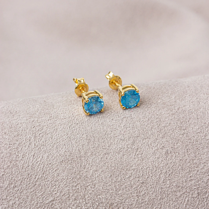 Round Blue Topaz Stud Earrings 10K/14K Solid Gold, December Birthstone