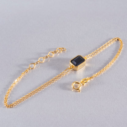 Sapphire Rectangle Bracelet 10K/14K Solid Gold, September Birthstone Baguette Jewelry