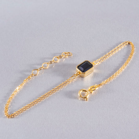 Sapphire Rectangle Bracelet 10K/14K Solid Gold, September Birthstone Baguette Jewelry