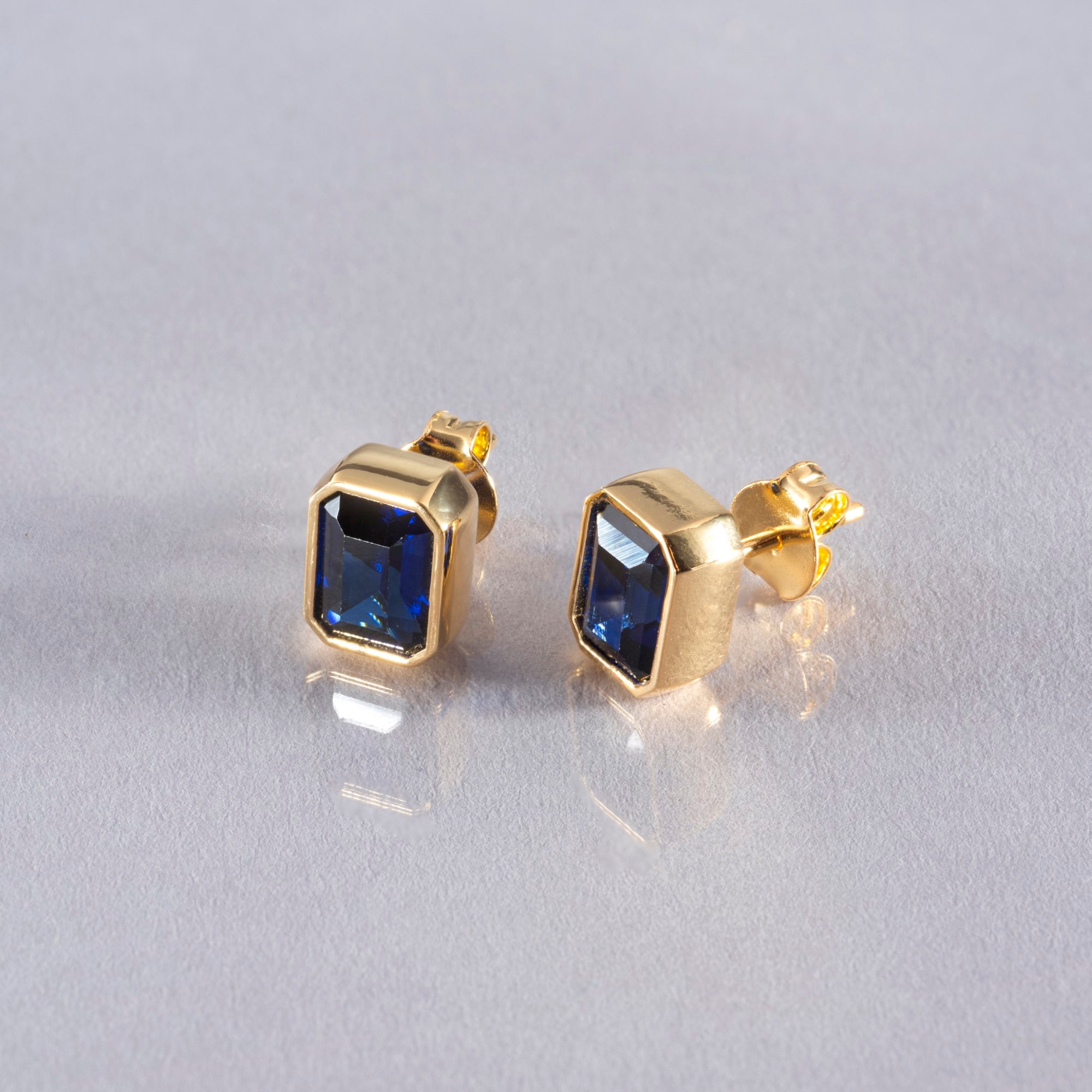 Rectangle Sapphire Stud Earrings in 14K Solid Gold, September Birthstone Baguette Cut Jewelry Queen Jewelry Earrings