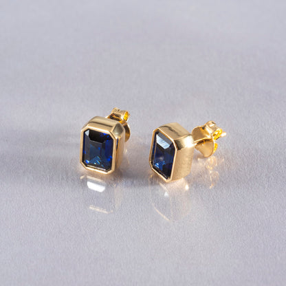 Rectangle Sapphire Stud Earrings in 14K Solid Gold, September Birthstone Baguette Cut Jewelry Queen Jewelry Earrings
