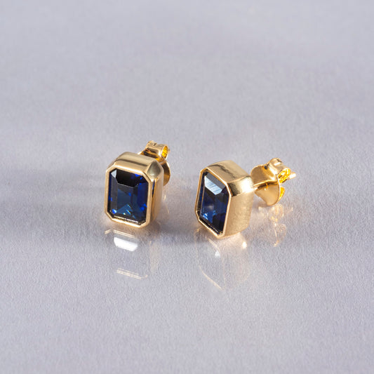 Rectangle Sapphire Stud Earrings in 14K Solid Gold, September Birthstone Baguette Cut Jewelry Queen Jewelry Earrings