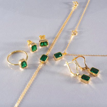 Rectangle Emerald Stud Earrings in 14K Solid Gold, May Birthstone Baguette Cut Jewelry Queen Jewelry Earrings