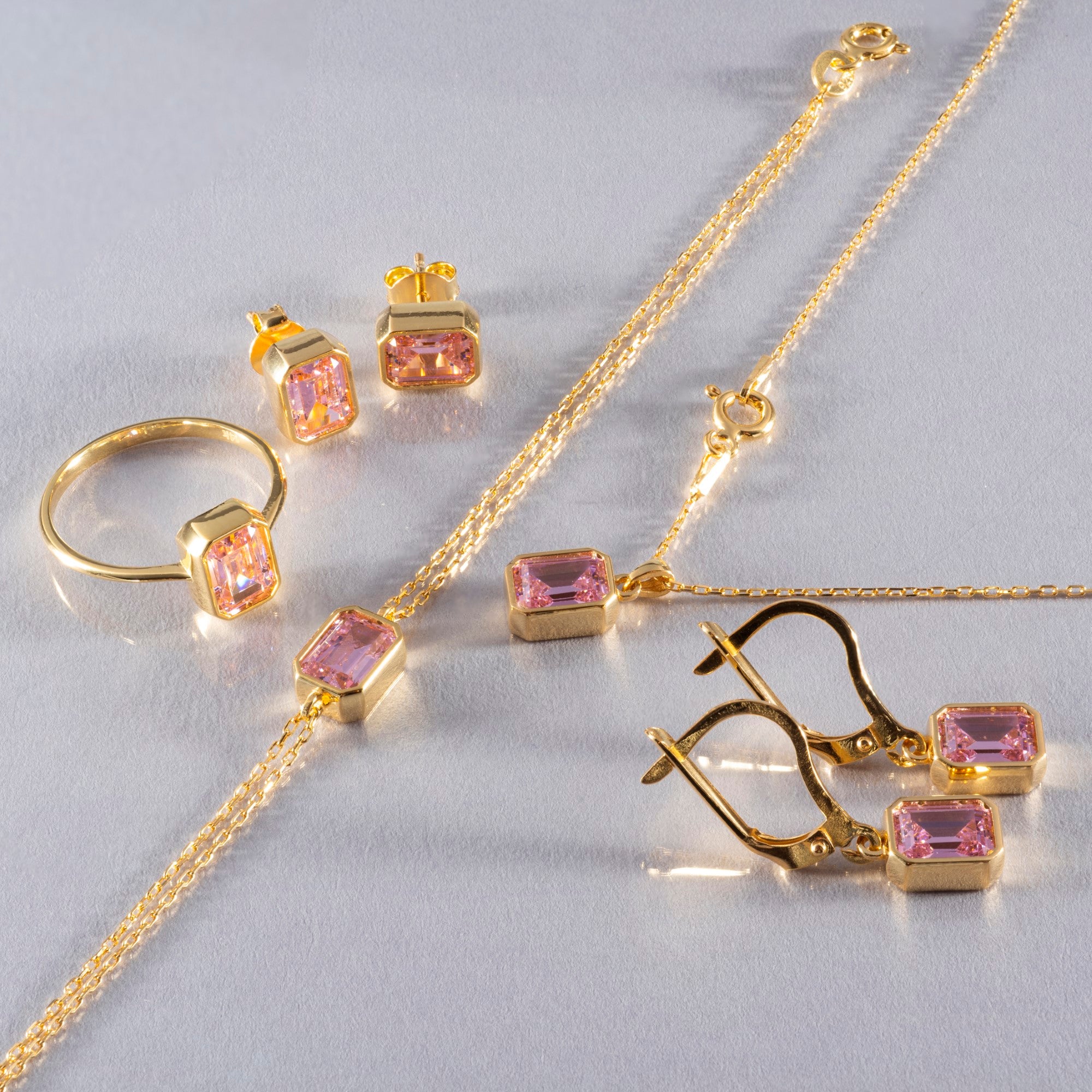 Pink Tourmaline Rectangle Ring 14K Solid Gold, October Birthstone, Baguette Cut Design Queen Jewelry Rings