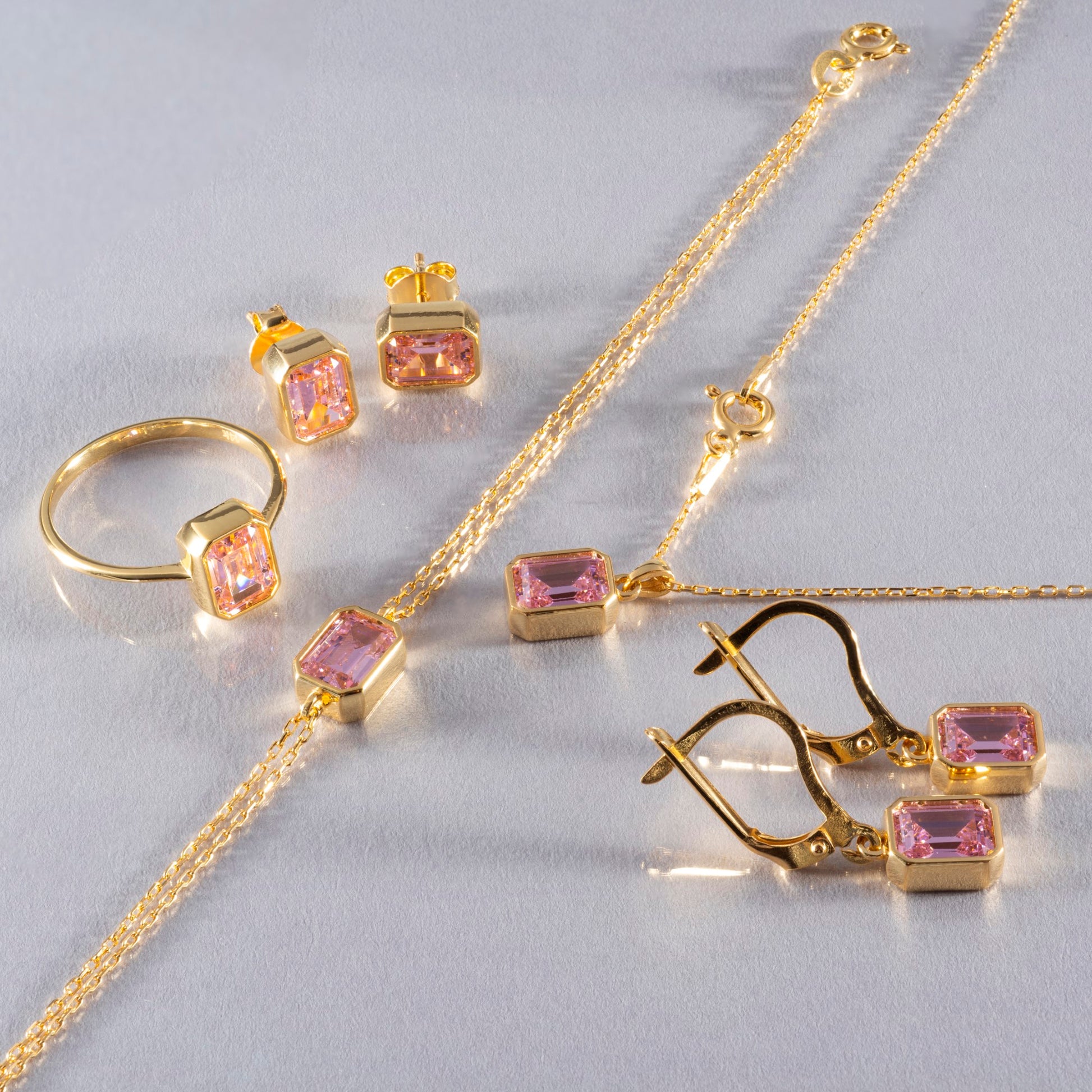 Pink Tourmaline Rectangle Ring 14K Solid Gold, October Birthstone, Baguette Cut Design Queen Jewelry Rings