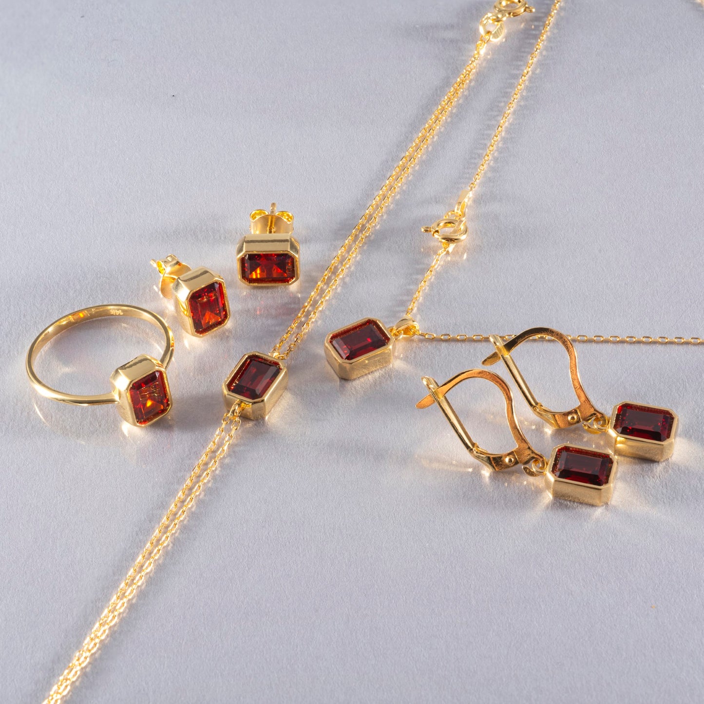 Garnet Rectangle Ring 14K Solid Gold, January Birthstone, Baguette Cut Design Queen Jewelry Rings