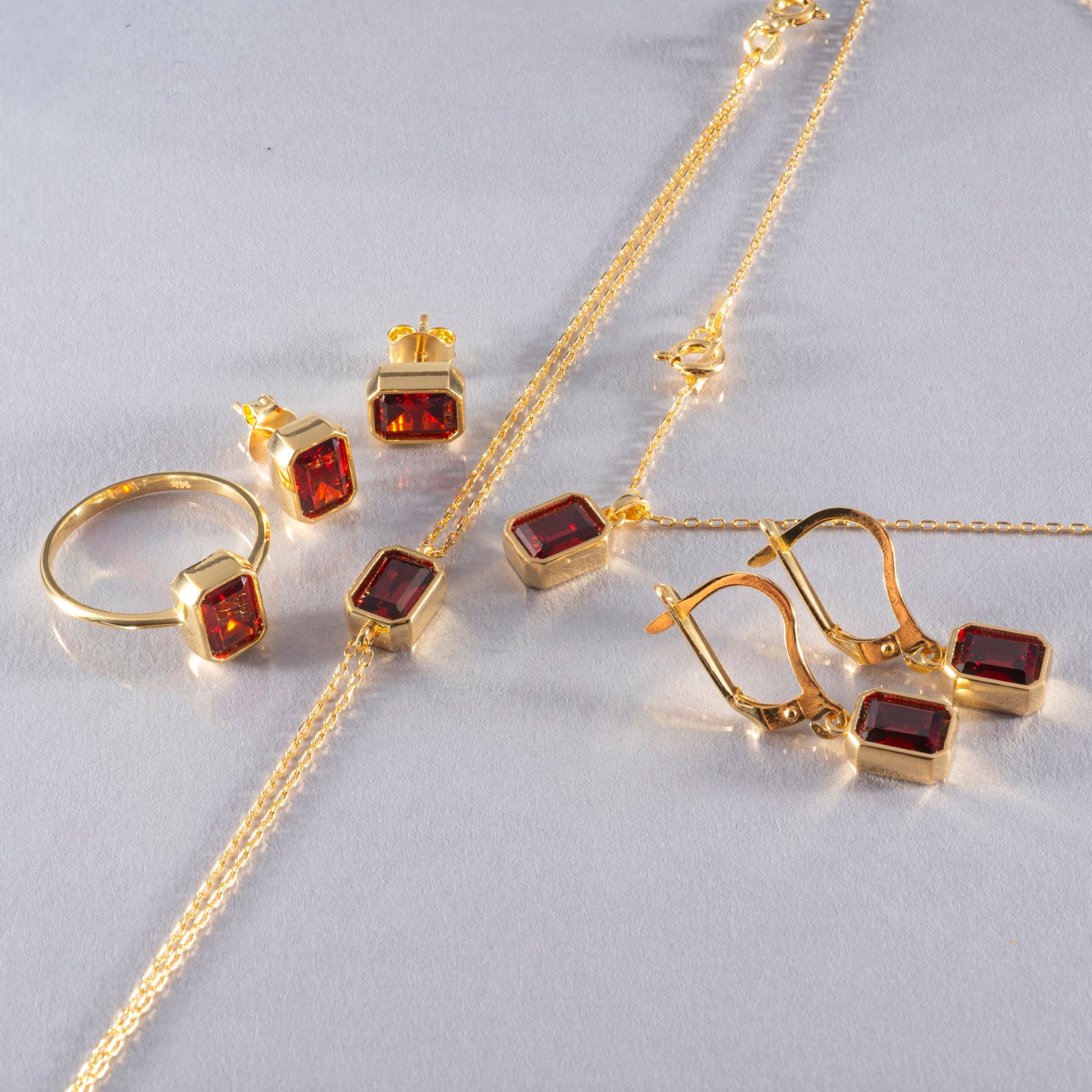Garnet Rectangle Ring 14K Solid Gold, January Birthstone, Baguette Cut Design Queen Jewelry Rings
