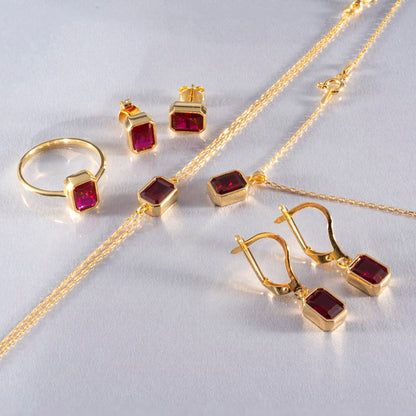 Ruby Rectangle Ring 14K Solid Gold, July Birthstone, Baguette Cut Design Queen Jewelry Rings
