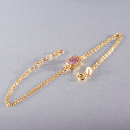 Pink Tourmaline Rectangle Bracelet 10K/14K Solid Gold, October Birthstone Baguette Jewelry