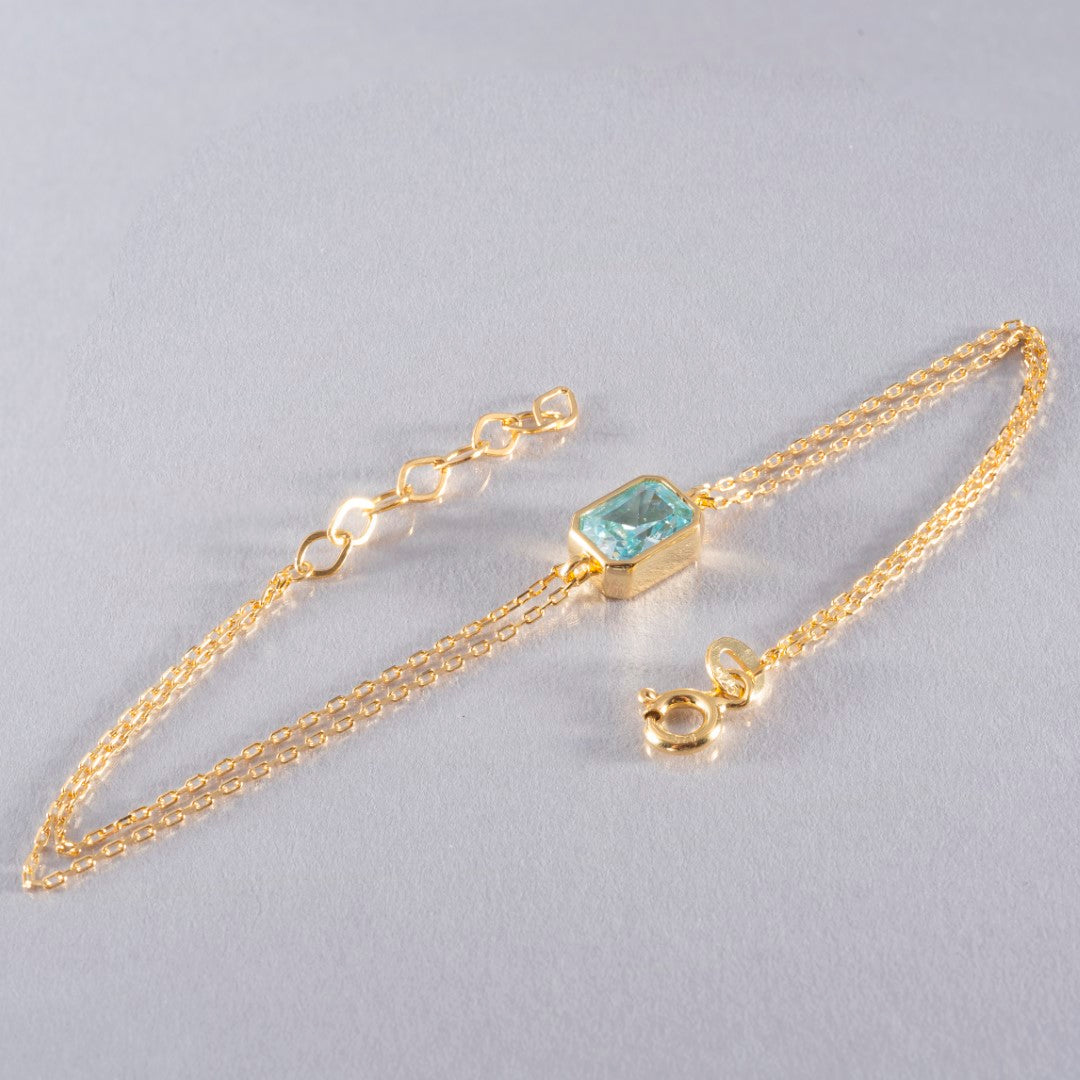 Aquamarine Rectangle Bracelet 10K/14K Solid Gold, March Birthstone Baguette Jewelry