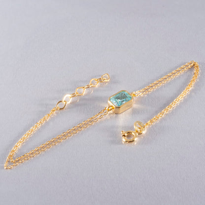 Aquamarine Rectangle Bracelet 10K/14K Solid Gold, March Birthstone Baguette Jewelry