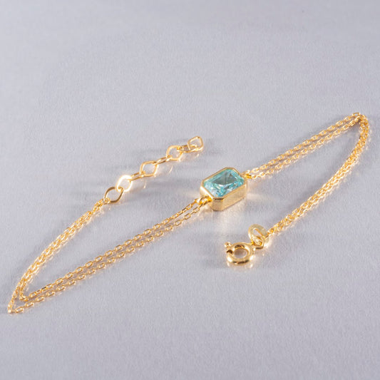 Aquamarine Rectangle Bracelet 10K/14K Solid Gold, March Birthstone Baguette Jewelry