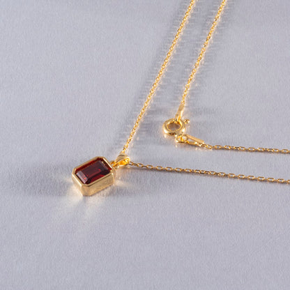 Garnet Rectangle Bezel Necklace 14K Solid Gold, January Birthstone Pendant Queen Jewelry Necklace