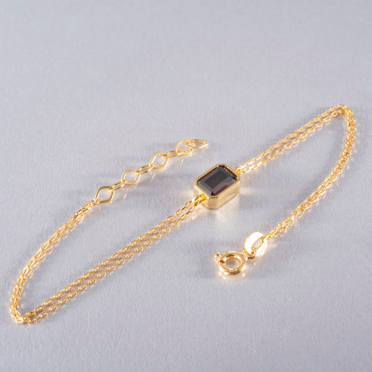 Smoky Quartz Rectangle Bracelet 10K/14K Solid Gold, Baguette Jewelry