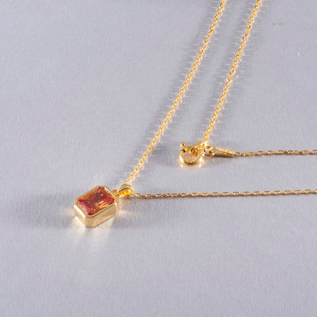 Citrine Rectangle Bezel Necklace 14K Solid Gold, November Birthstone Pendant Queen Jewelry Necklace