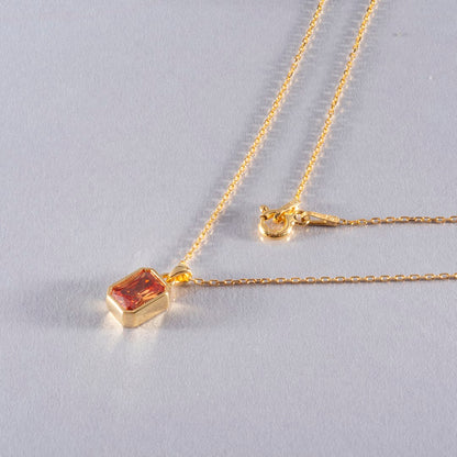 Citrine Rectangle Bezel Necklace 14K Solid Gold, November Birthstone Pendant Queen Jewelry Necklace