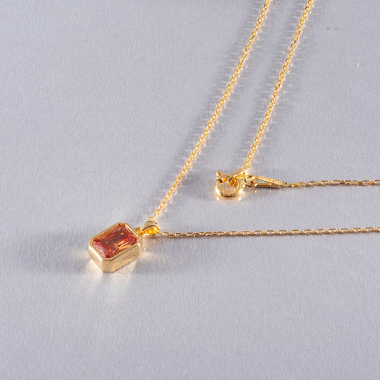 Citrine Rectangle Bezel Necklace 14K Solid Gold, November Birthstone Pendant Queen Jewelry Necklace