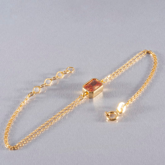 Citrine Rectangle Bracelet 10K/14K Solid Gold, November Birthstone Baguette Jewelry