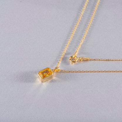 Yellow Topaz Rectangle Necklace 14K Solid Gold Queen Jewelry Necklace