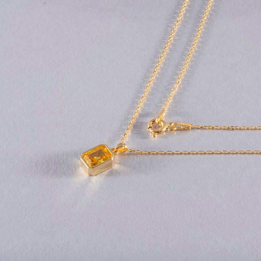 Yellow Topaz Rectangle Necklace 14K Solid Gold Queen Jewelry Necklace