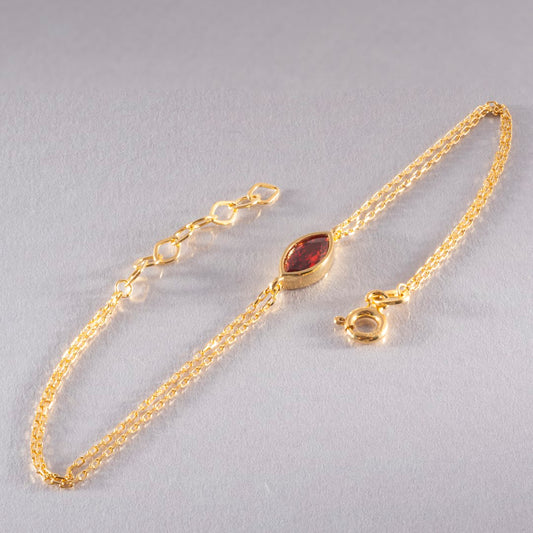 Bezel Marquise Cut Garnet Bracelet 14K Solid Gold, January Birthstone Jewelry Queen Jewelry Bracelet