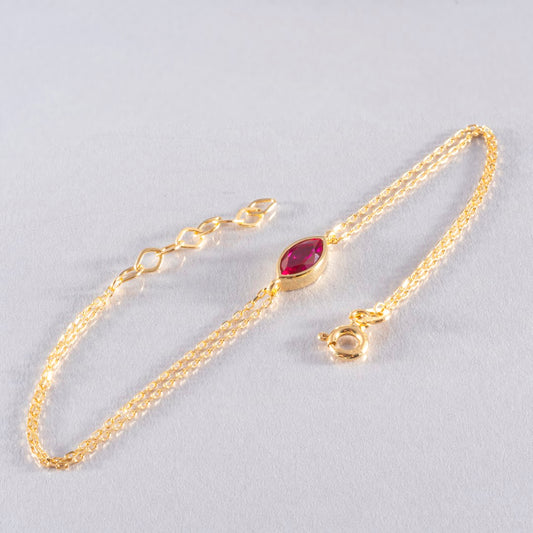 Bezel Marquise Cut Ruby Bracelet 14K Solid Gold, July Birthstone Jewelry Queen Jewelry Bracelet