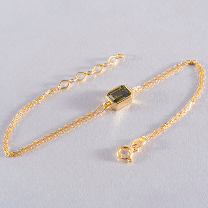 Peridot Rectangle Bracelet 10K/14K Solid Gold, August Birthstone Baguette Jewelry