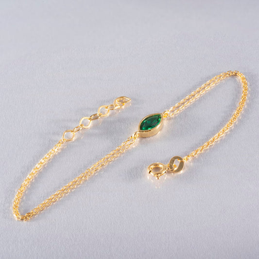 Bezel Marquise Cut Emerald Bracelet 14K Solid Gold, May Birthstone Jewelry Queen Jewelry Bracelet