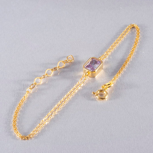 Alexandrite Rectangle Bracelet 10K/14K Solid Gold, June Birthstone Baguette Jewelry