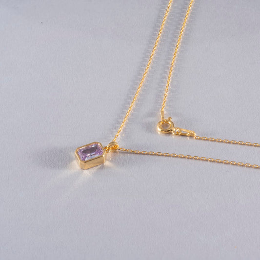 Alexandrite Rectangle Bezel Necklace 14K Solid Gold, June Birthstone Pendant Queen Jewelry Necklace