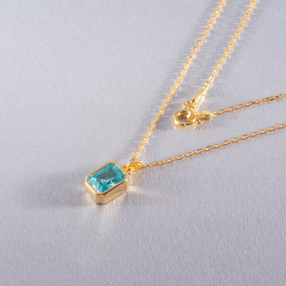 Aquamarine Rectangle Bezel Necklace 14K Solid Gold, March Birthstone Pendant Queen Jewelry Necklace