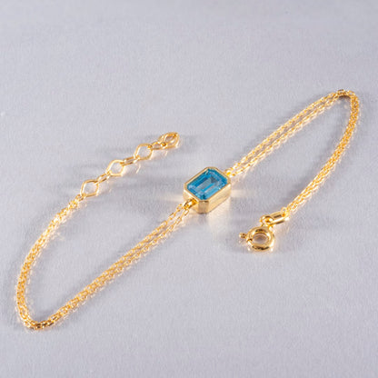 Blue Topaz Rectangle Bracelet 10K/14K Solid Gold, December Birthstone Baguette Jewelry