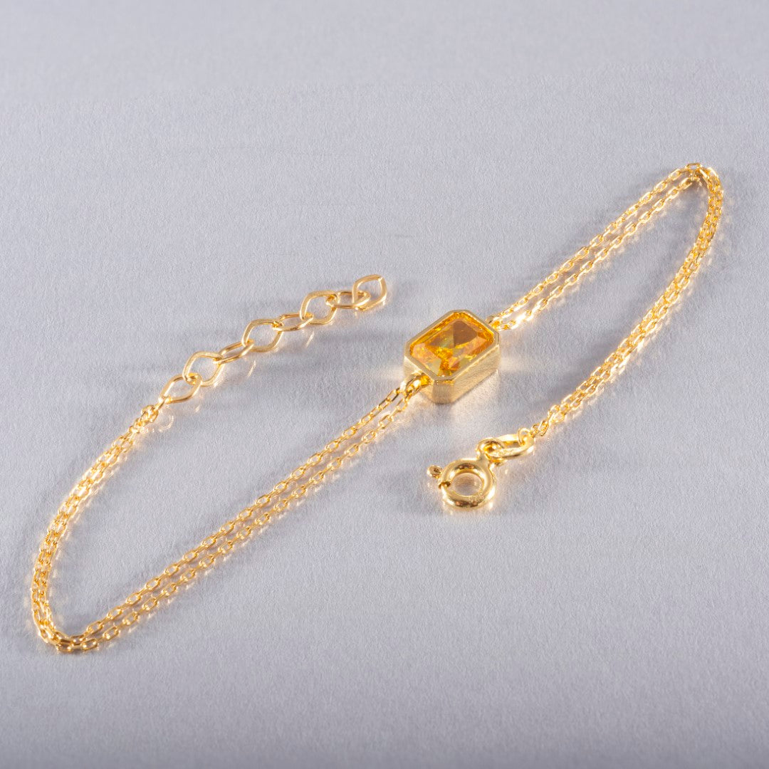 Yellow Topaz Rectangle Bracelet 10K/14K Solid Gold, Baguette Jewelry