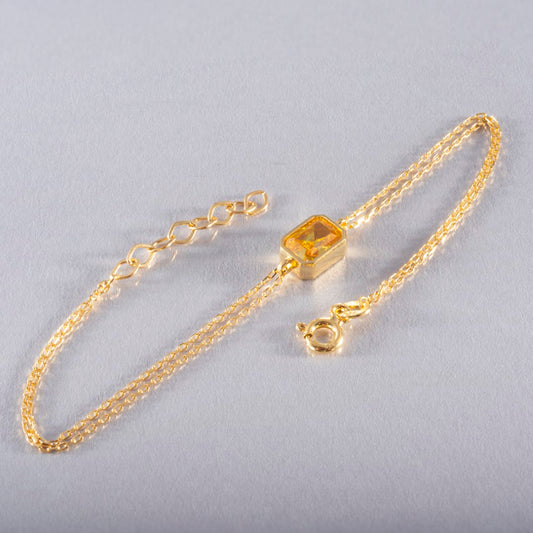 Yellow Topaz Rectangle Bracelet 10K/14K Solid Gold, Baguette Jewelry