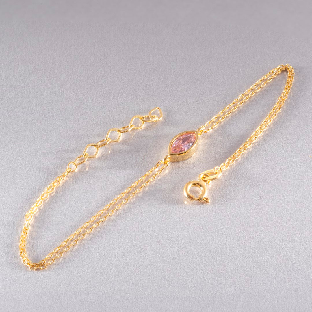 Bezel Marquise Cut Pink Tourmaline Bracelet 10K/14K Solid Gold, October Birthstone Jewelry