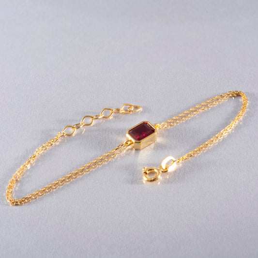 Ruby Rectangle Bracelet 10K/14K Solid Gold, July Birthstone Baguette Jewelry