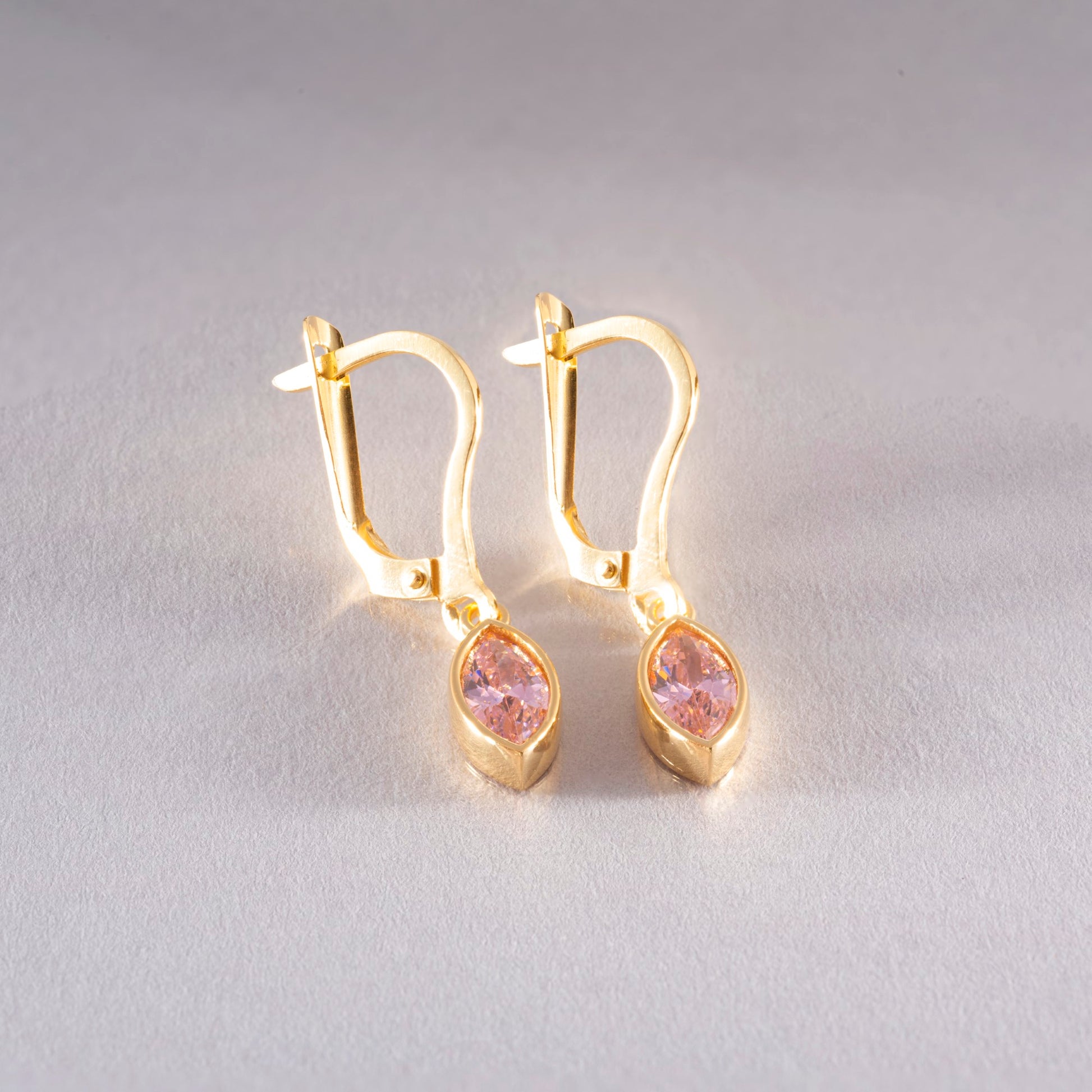 Pink Tourmaline Dangle Earrings Bezel Marquise Cut in 14K Solid Gold, October Birthstone Jewelry Queen Jewelry Earrings