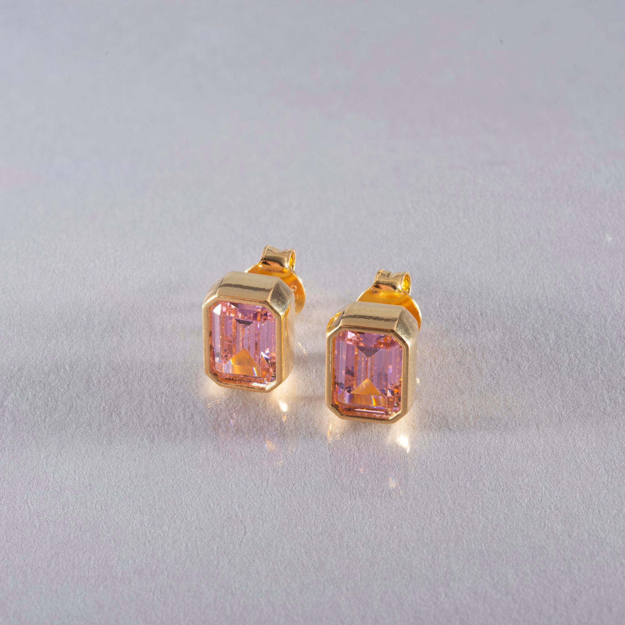 Rectangle Pink Tourmaline Stud Earrings in 14K Solid Gold, October Birthstone Baguette Cut Jewelry Queen Jewelry Earrings